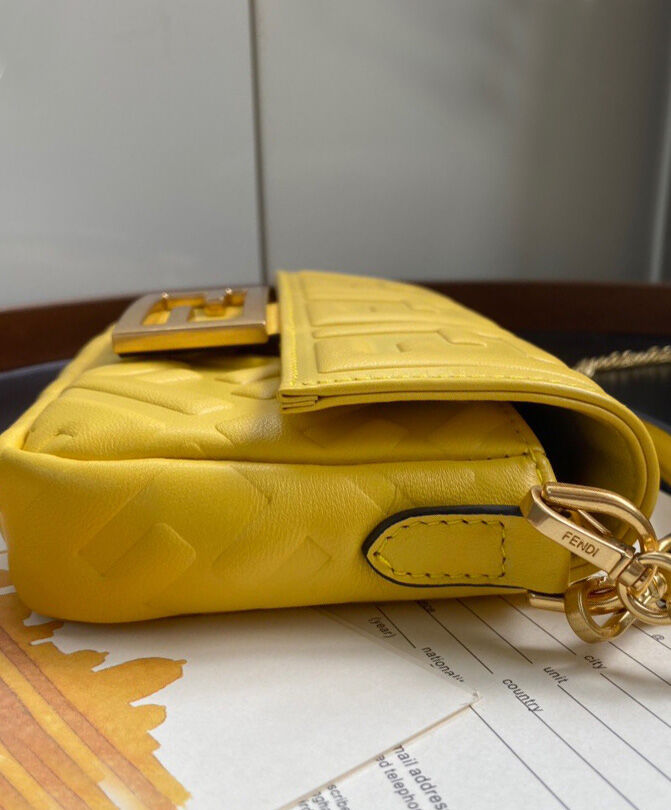 Fendi Mini Baguette Leather Bag 8BS017 Yellow